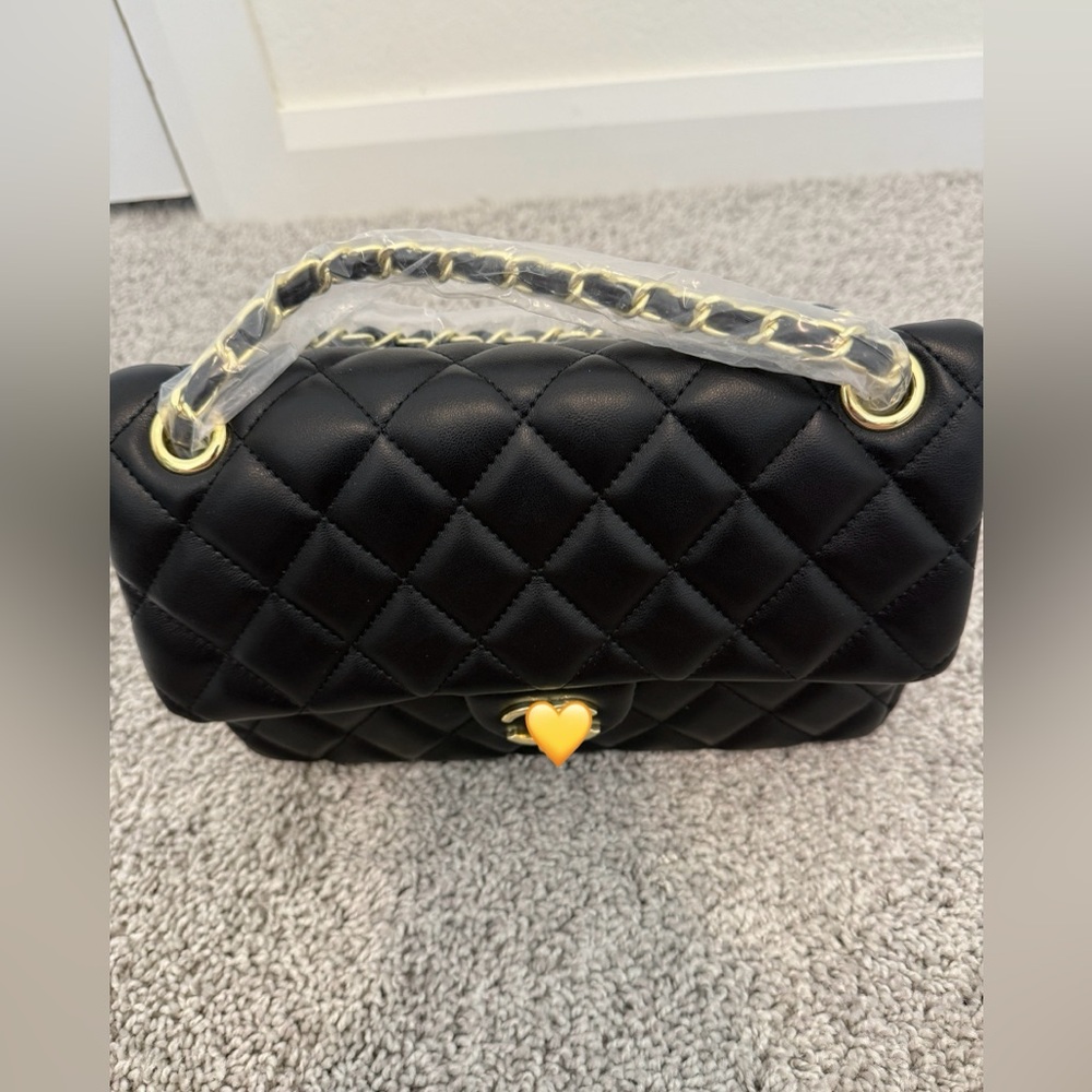 Black Quilted Top-Handle Shoulder Bag with Gold Hardware
